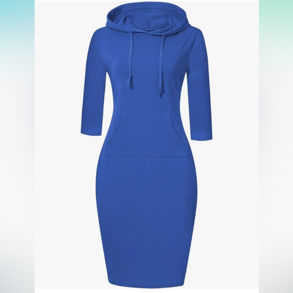 Cotton hoodie dress. Blue. Stretchy and comfy. NWT